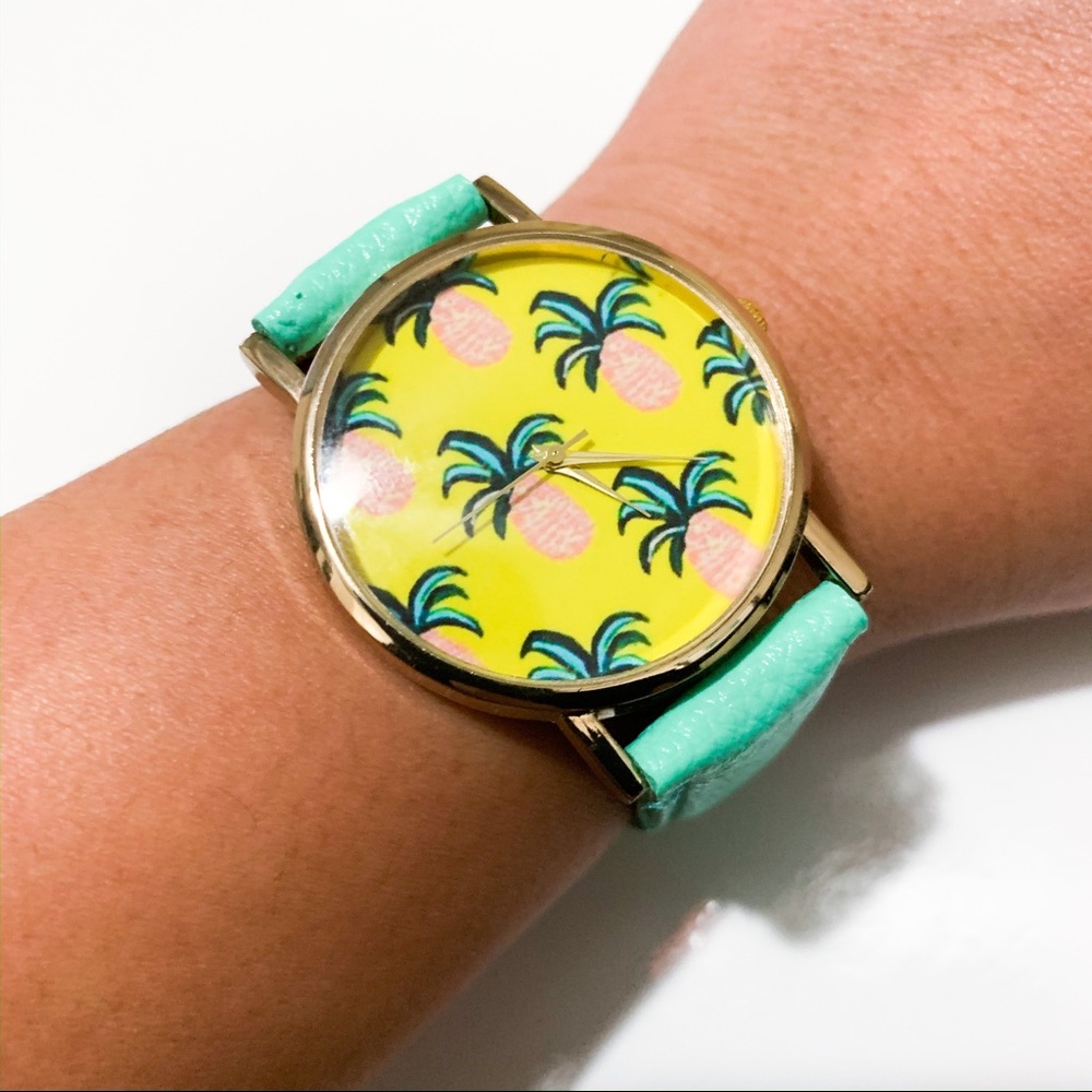 Tropical Pineapple Blue Wrist Watch